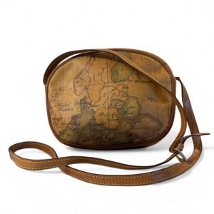 ALVIERO MARTINI PRIMA CLASSE Leather Map Print Crossbody Bag Italy